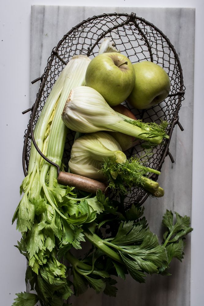 Green vegetables, fruits and nuts for cooking