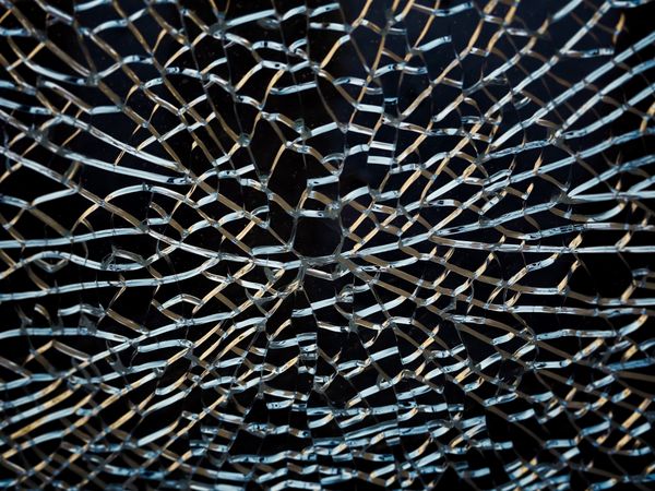 Radial fracture lines of shattered window