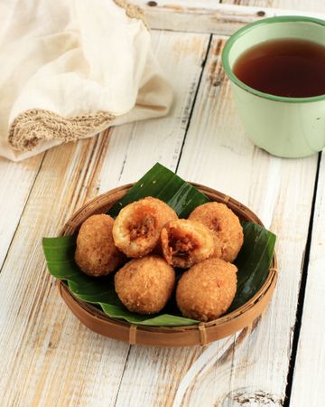 Fried grated cassava with filling of sambal oncom