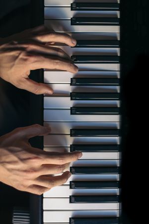 man playing piano. top view. vertical