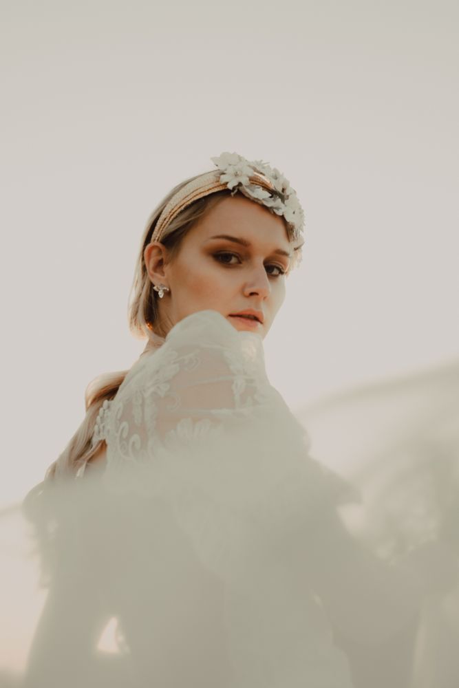 Woman in dress posing on nature