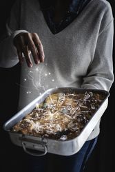Filo dough with flower shape with hands of unrecognizable woman
