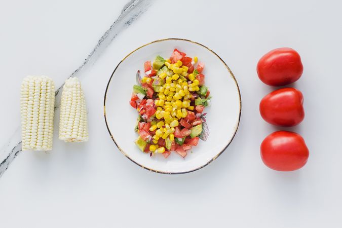 Served corn tomatoes and zucchini