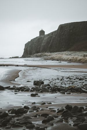 Old temple located on cliff in Northern Ireland coast