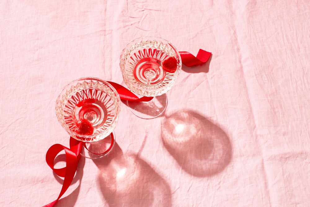 Top view of crystal champagne glasses