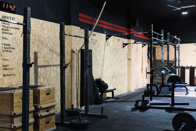 Light gym with heavy barbells