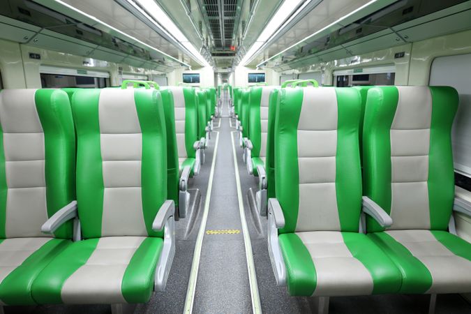 Perspective View of Empty train Seats Before Travel