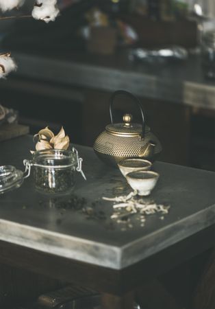 Traditional Japanese tea set, on kitchen counter