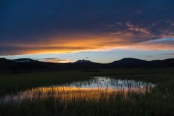Spring sunset over lake in Yellowstone National Park