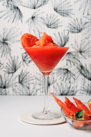 Frozen Watermelon Daiquiri and watermelon pieces
