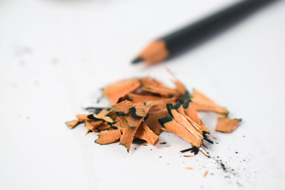 Pile of shavings from sharpened pencil with copy space