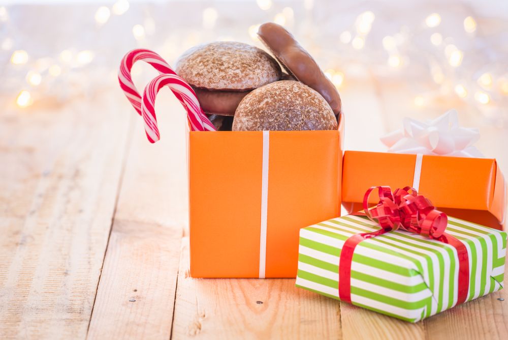 Wrapped presents with Xmas sweets
