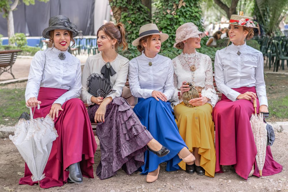 Old fashioned women talking in park