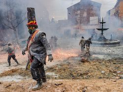 Ibi, Spain - December, 28 2018: People celebrating victory in flour and eggs battle