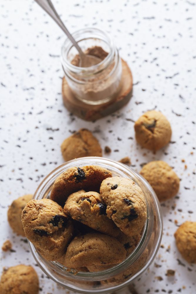 Homemade cookies with cacao powered and milk