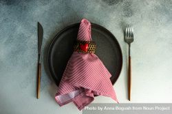 St Valentine day table setting with red napkin, and heart bDjjaJ