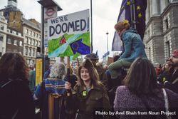 London, England, United Kingdom - March 23rd, 2019: Woman in military attire at Brexit protest 0V6JY0
