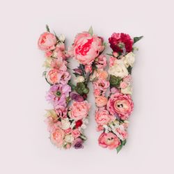 Letter W made of real natural flowers and leaves