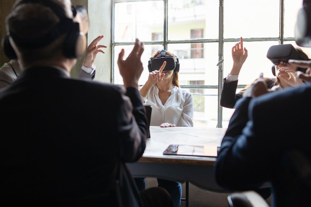 Business team in VR business meeting