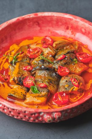 Eel in sauce with chili pepper