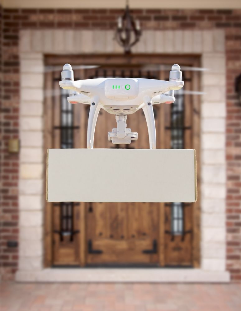 Drone Delivering Package to House Porch