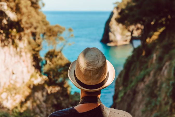 Female tourist contemplating picturesque landscape