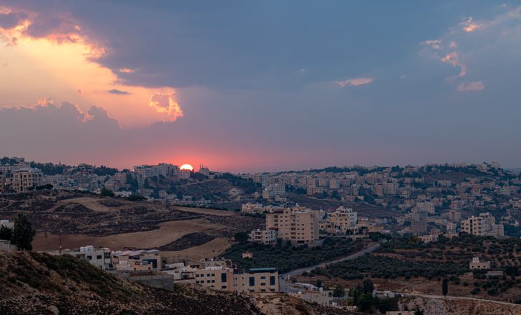 Sunset sky over cityscape of Amman, Jordan