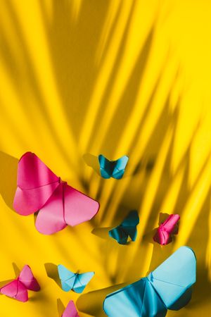 Paper butterflies on yellow cardboard