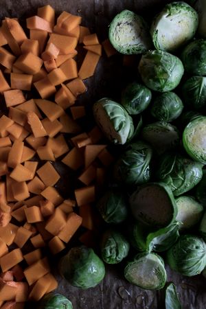 Braised brussels sprouts and pumpkin with quinoa