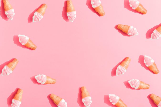 Ice cream in cones on pink background