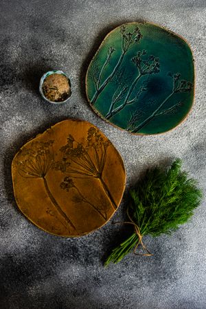 Two plates with fresh dill
