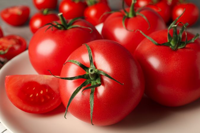 Fresh red tomatoes, close up. Ripe vegetable