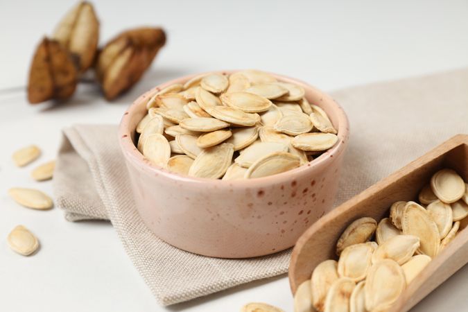 Concept of Autumn vibe food, Pumpkin, Pumpkin seeds