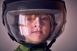 Little boy in safety helmet
