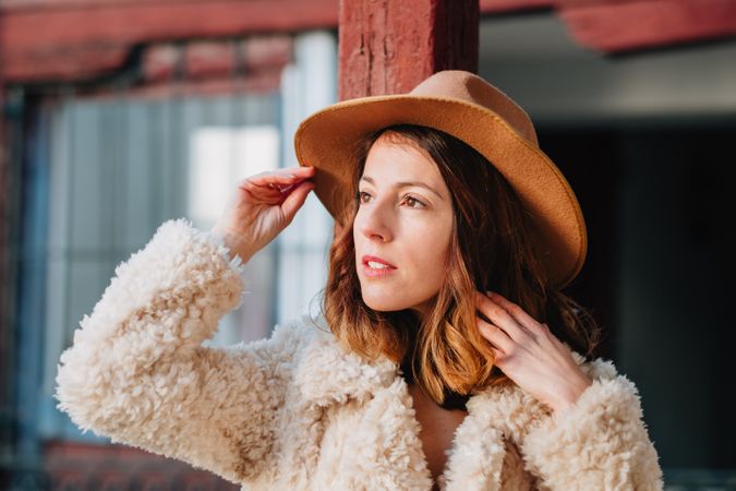 Smiling woman in warm wear