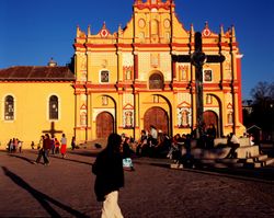San Cristóbal de las Casas, Chiapas, Mexico - Jan 10, 2006 - Woman walking across the Zocalo