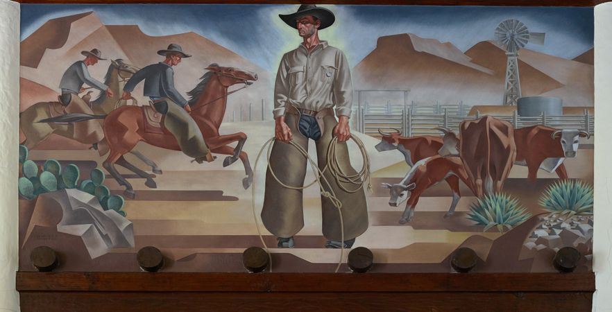 Cowboy mural in Fair Park, Dallas, Texas