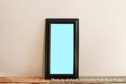 Rectangular long picture frame with blue interior mockup 42yax5