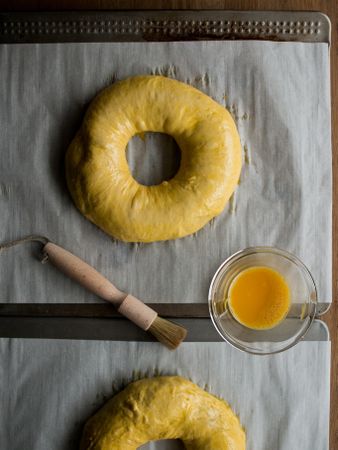 Yolk near Rosca de Reyes dough