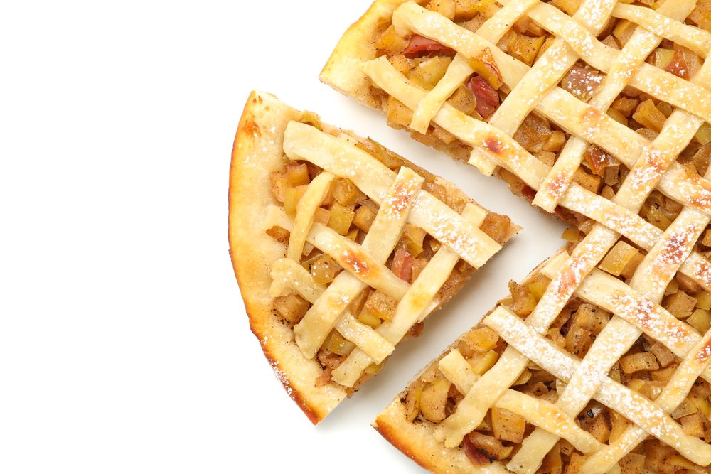 Tasty apple pie isolated on blank background. Homemade food