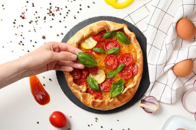 Concept of tasty food, Vegetable galette, top view