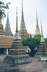 Pyramids in yard of oriental temple