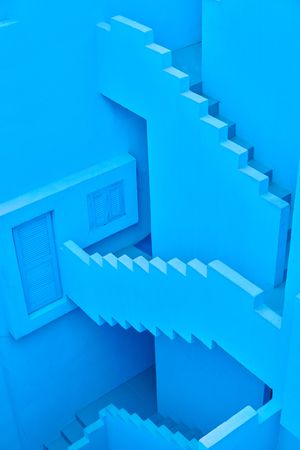 Blue stairs down and up in summer