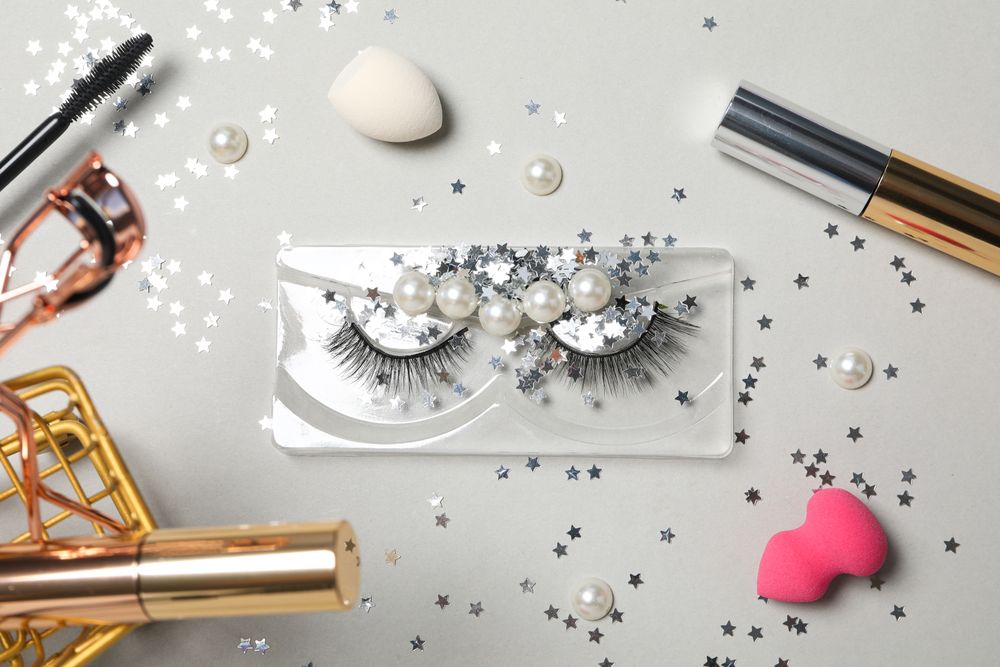 False eyelashes, concept of different makeup accessories