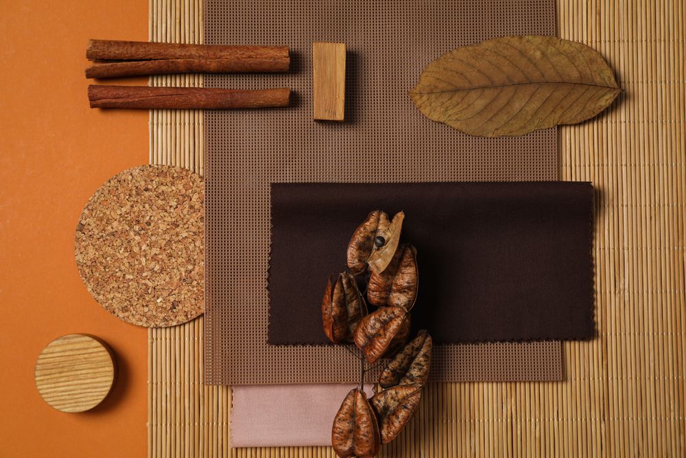 Flat lay of creative moodboard composition, top view