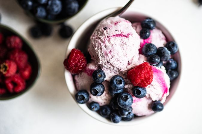Delicious summer dessert with ice cream and berries