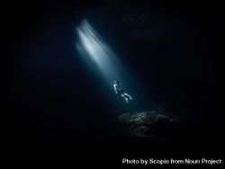 Underwater shot of person diving in ocean depth 0WAlr4
