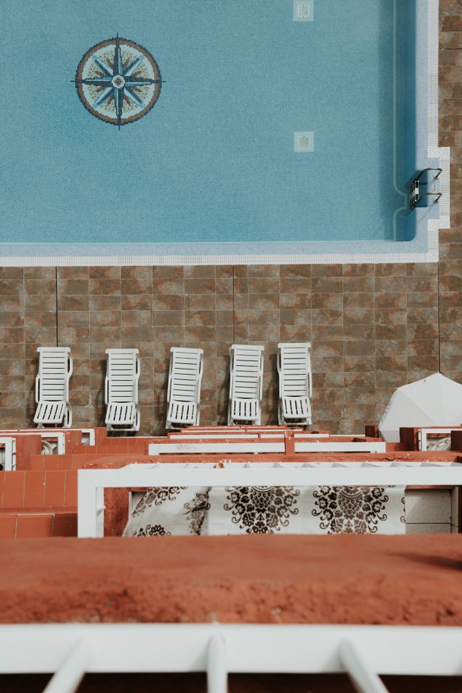 Lounges at blue pool