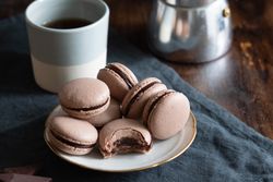 Plate of chocolate macarons