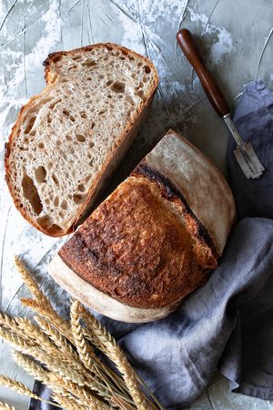 Rye bread on tablecloth